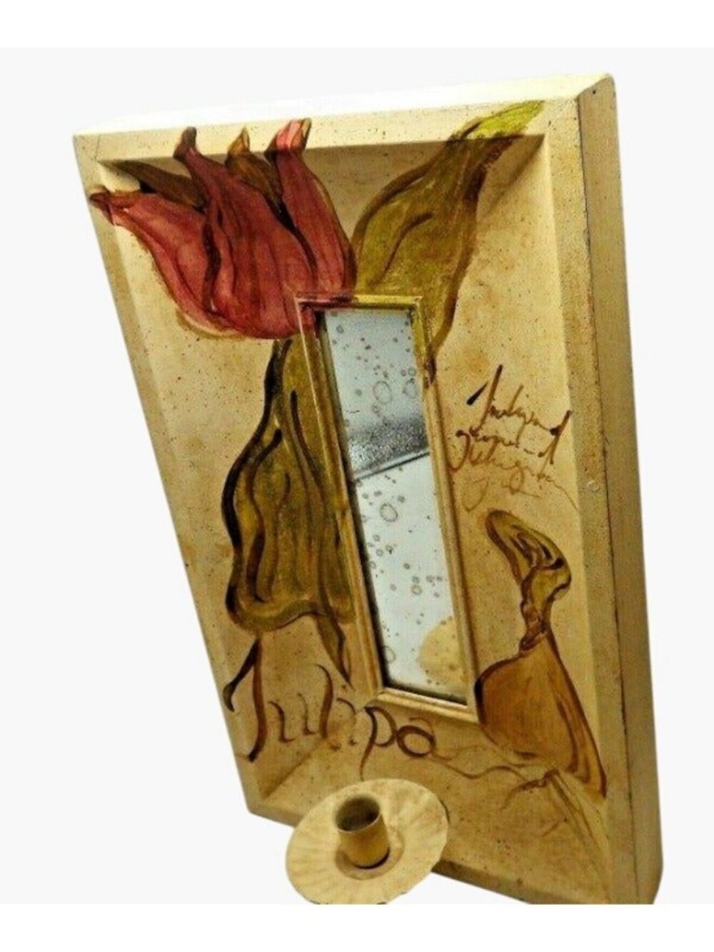 Tulipa Candle Sconce Mirror Portugal Wall Mount Distressed shabby Chic Cottage - Picture 3 of 11